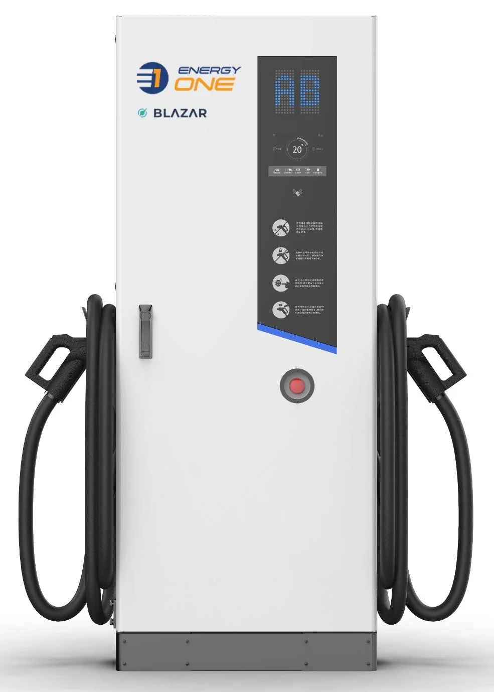 Dual-connector DC fast charger, branded Energy One and Blazar Energy